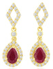 1.38CT DIAMOND & AAA RUBY 14K YELLOW GOLD 3D PEAR SHAPE & ROUND HANGING EARRINGS