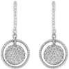 ESTATE .40CT DIAMOND 14KT WHITE GOLD 3D CLUSTER FLOWER CIRCULAR HANGING EARRINGS