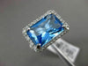 ESTATE 11.42CTW DIAMOND & AAA EMERALD CUT BLUE TOPAZ 14KT WHITE GOLD HALO RING