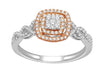 ESTATE .33CT DIAMOND 14K WHITE & ROSE GOLD ROUND SQUARE DOUBLE HALO PROMISE RING