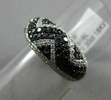 ESTATE 1.30CT WHITE & BLACK DIAMOND 18KT WHITE GOLD 3D ZIG ZAG WAVE WEDDING RING