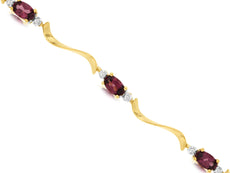 2.1CT DIAMOND & AAA RHODOLITE 14K YELLOW GOLD OVAL & ROUND SWIRL TENNIS BRACELET