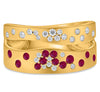 WIDE .54CT DIAMOND & AAA RUBY 14KT YELLOW GOLD ROUND DOUBLE BAND ETOILE FUN RING