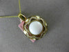 ESTATE LARGE .55CT DIAMOND & WHITE AGATE 14KT YELLOW GOLD FLOWER ENAMEL PENDANT