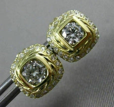 ESTATE LARGE 1.20CT DIAMOND 18KT YELLOW GOLD SOLITAIRE SQUARE HALO STUD EARRINGS