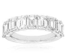 LARGE 4.60CT DIAMOND 14K WHITE GOLD 3D EMERALD CUT SHARED PRONG ANNIVERSARY RING