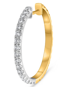 1.80CT WHITE & FANCY YELLOW DIAMOND 14KT 2 TONE GOLD ROUND HOOP HANGING EARRINGS