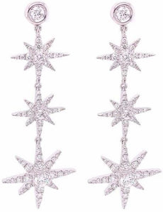 LARGE 2.25CT DIAMOND 18KT WHITE GOLD MULTI SNOWFLAKE STARBURST HANGING EARRINGS