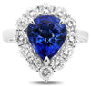 GIA LARGE 4.89CT DIAMOND & PEAR SHAPE SAPPHIRE 18K WHITE GOLD 3D ENGAGEMENT RING