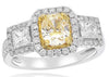 2.82CT WHITE & FANCY YELLOW DIAMOND 18KT 2 TONE GOLD SQUARE OCTAGON 3 STONE RING