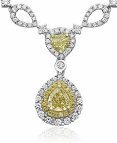 ESTATE 2.58CT WHITE & FANCY DIAMOND 18K 2 TONE GOLD 3D TEAR DROP LARIAT NECKLACE