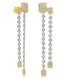 ESTATE LARGE 1.80CT DIAMOND 14KT 2 TONE GOLD ROUND MULTI SQUARE HANGING EARRINGS