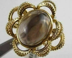 ESTATE WIDE 12.6CT DIAMOND & AAA SMOKY TOPAZ 14K YELLOW GOLD FILIGREE HALO RING