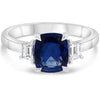 2.37CT DIAMOND AAA SAPPHIRE PLATINUM CUSHION & TRAPEZOID 3 STONE ENGAGEMENT RING