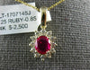 ESTATE 1.10CT DIAMOND & AAA RUBY 14KT YELLOW GOLD 3D OVAL FLOWER CLASSIC PENDANT