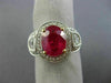 ESTATE LARGE EGL 3.76CT DIAMOND & RUBY 18K TWO TONE GOLD 3 STONE ENGAGEMENT RING