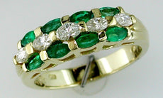 .92CT DIAMOND & AAA EMERALD 14KT YELLOW GOLD OVAL CHANNEL 3 ROW ANNIVERSARY RING