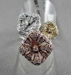 ESTATE MASSIVE TRI FLOWER 18KT WHITE YELLOW & ROSE 1.58CT DIAMOND RING BEAUTIFUL