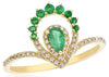 ESTATE .52CT DIAMOND & AAA EMERALD 14K YELLOW GOLD 3D DOUBLE PEAR SHAPE FUN RING