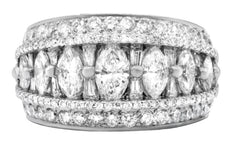 4.25CT DIAMOND PLATINUM ROUND & MARQUISE GRADUATING MULTI ROW ANNIVERSARY RING