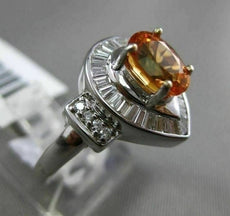 ESTATE 2.03CT DIAMOND & OVAL CITRINE 18K WHITE GOLD PEAR SHAPE ENGAGEMENT RING