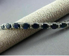 ESTATE 12.83CT DIAMOND & AAA EXTRA FACET SAPPHIRE 18K WHITE GOLD TENNIS BRACELET