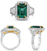 LARGE 5.83CT DIAMOND & AAA EMERALD 18K 2 TONE GOLD SQUARE ROUND & TRAPEZOID RING