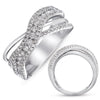 ESTATE WIDE .92CT DIAMOND 14KT WHITE GOLD 3D MULTI ROW CRISS CROSS X LOVE RING