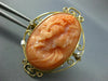ANTIQUE LARGE VICTORIAN DIAMOND & AAA CORAL 14KT GOLD CAMEO BROOCH PENDANT #888