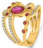 LARGE 1.63CT DIAMOND & AAA RUBY 14KT YELLOW GOLD OVAL & ROUND MULTI ROW FUN RING