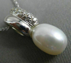 ANTIQUE .16CT DIAMOND & AAA SOUTH SEA PEARL 18KT WHITE GOLD OVAL PENDANT #12013