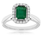 1.40CT DIAMOND & AAA EMERALD 14KT WHITE GOLD ROUND & EMERALD CUT ENGAGEMENT RING