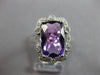 LARGE 4.39CT DIAMOND & AAA AMETHYST 14KT WHITE GOLD FILIGREE SQUARE FLORAL RING