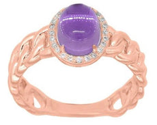 1.35CT DIAMOND & AAA AMETHYST 14KT ROSE GOLD 3D OVAL & ROUND LOVE KNOT FUN RING