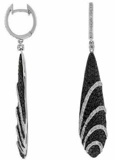 ESTATE LARGE 2.45CT WHITE & BLACK DIAMOND 14KT WHITE GOLD 3D TEAR DROP EARRINGS
