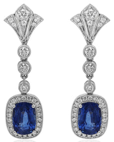 LARGE 7.72CT DIAMOND & AAA SAPPHIRE 18KT WHITE GOLD 3D CUSHION & ROUND EARRINGS