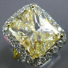 EXTRA LARGE 10.08CT WHITE & FANCY YELLOW DIAMOND 18K 2TONE GOLD ENGAGEMENT RING