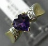 ESTATE .69CT DIAMOND & AAA HEART SHAPE AMETHYST 14K 2 TONE GOLD 3D PROMISE RING