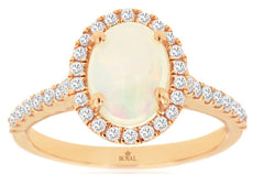 1.84CT DIAMOND & AAA OPAL 14KT ROSE GOLD 3D OVAL & ROUND FRIENDSHIP LOVE RING