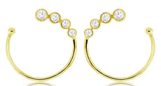 0.33CT DIAMOND 14KT YELLOW GOLD 3D ROUND BEZEL GRADUATING HOOP HANGING EARRINGS