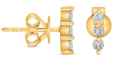 .25CT DIAMOND 14KT YELLOW GOLD CLASSIC ROUND 3 STONE SHARED PRONG STUD EARRINGS