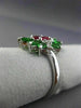 LARGE 2.0CT DIAMOND & AAA TSAVORITE & RUBY 14KT WHITE GOLD OVAL FLOWER FUN RING
