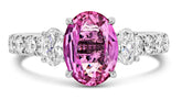 2.85CT DIAMOND & AAA PINK SAPPHIRE PLATINUM OVAL & ROUND 3 STONE ENGAGEMENT RING