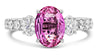 2.85CT DIAMOND & AAA PINK SAPPHIRE PLATINUM OVAL & ROUND 3 STONE ENGAGEMENT RING