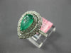 ESTATE LARGE 2.09CT DIAMOND & AAA EMERALD 18K WHITE GOLD 3D HALO ENGAGEMENT RING