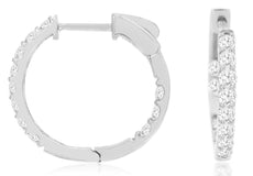 1.0CT DIAMOND 14KT WHITE GOLD 3D ROUND INSIDE OUT HUGGIE HOOP HANGING EARRINGS