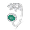 LARGE 1.40CT DIAMOND & AAA EMERALD 14KT WHITE GOLD MULTI SHAPE MULTI LEAF RING