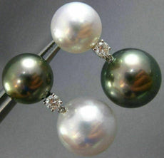 EXTRA LARGE .28CT DIAMOND AAA SOUTH SEA & TAHITIAN PEARLS 18KT GOLD 3D EARRINGS