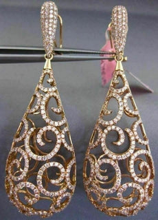 ESTATE EXTRA LARGE 5.34CT PINK DIAMOND 18K ROSE GOLD FILIGREE TEAR DROP EARRINGS