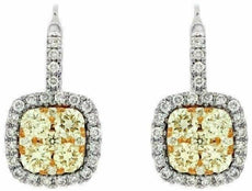 ESTATE 1.12CT WHITE & FANCY YELLOW DIAMOND 14KT WHITE GOLD 3D HANGING EARRINGS